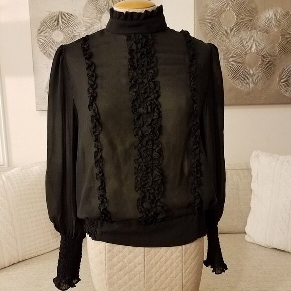 FRAME Ruffle Front Smocked Blouse - Picture 2 of 8